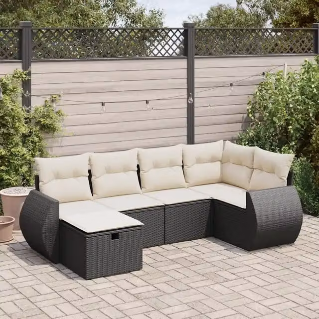Set Divano da Giardino 6 pz con Cuscini Nero in Polyrattan 3325582