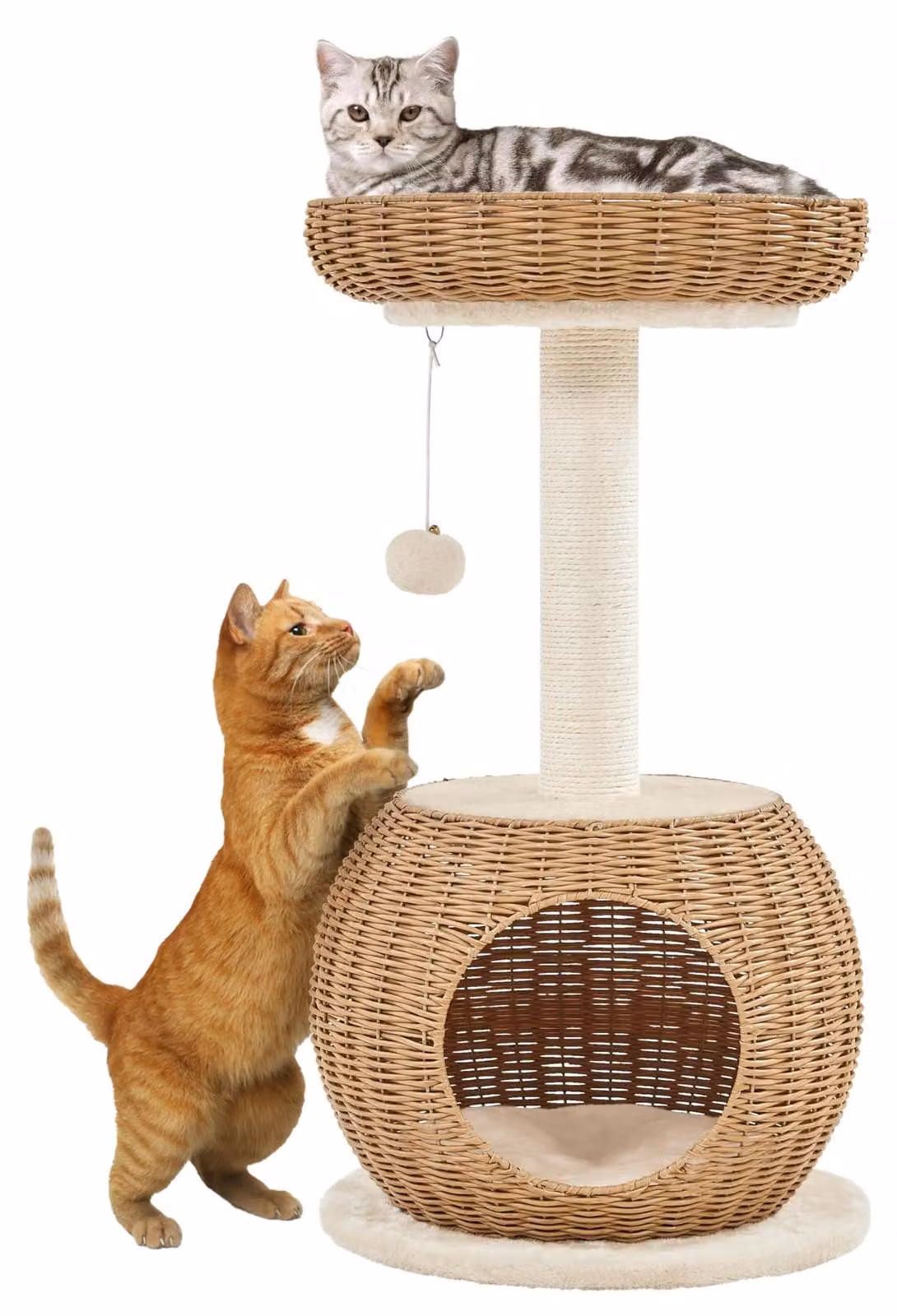 Albero per gatti - 75 cm - Sisal - Beige - Con cuccia e cesta per gatti