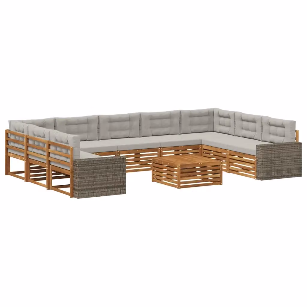 Set di 10 divani da esterno vidaXL in legno di acacia e rattan, colore grigio – 2