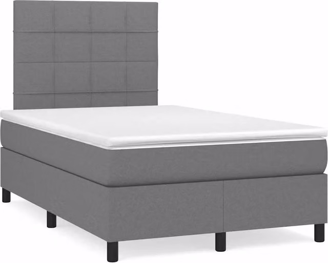 Letto matrimoniale moderno vidaXL in tessuto grigio con illuminazione LED sottostante e porta USB, struttura in legno e materasso ibrido, L/P/H: 120 x 200 x 123 cm