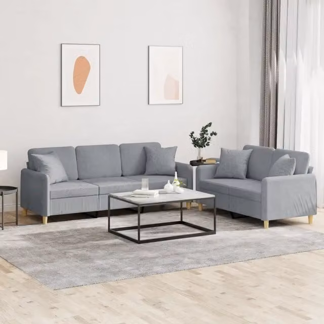 Set di 2 divani moderni vidaXL in tessuto grigio con cuscini inclusi – 1