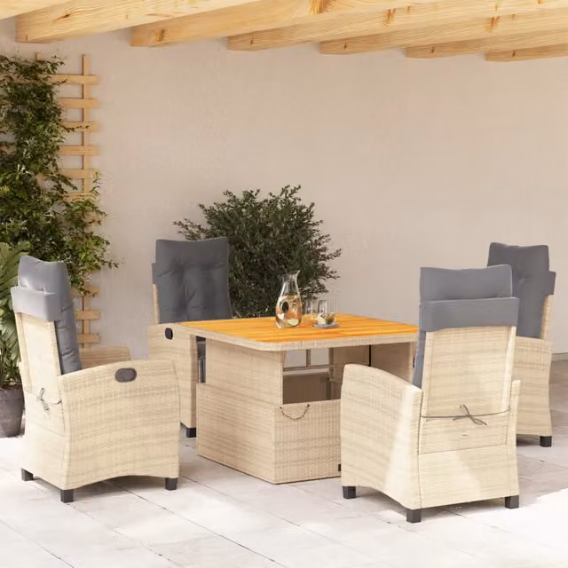 Set da Pranzo da Giardino Moderno vidaXL in Legno di Acacia con Cuscini Beige e Polyrattan – 1