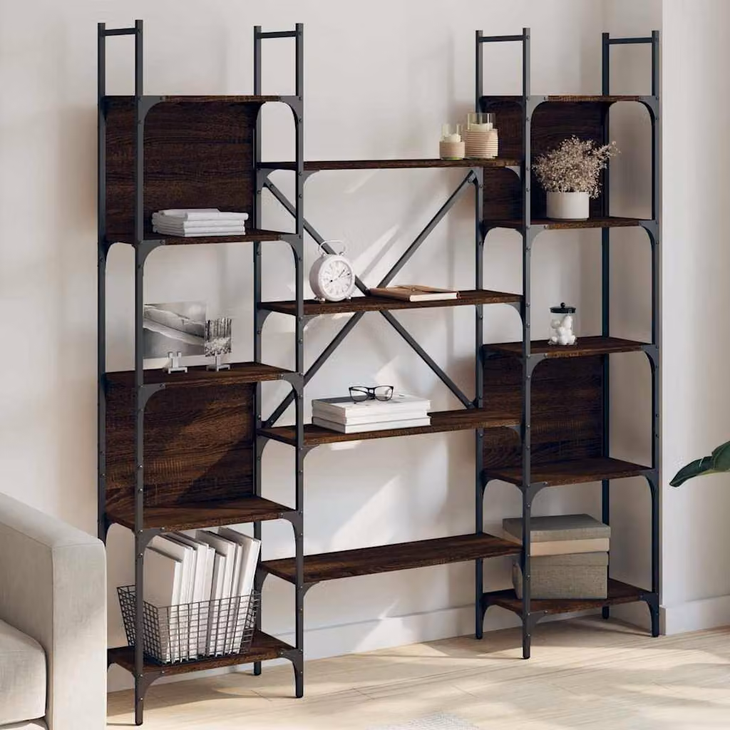 Libreria vidaXL in stile industriale in legno e metallo, colore rovere marrone, L 155,5 x P 24 x H 166,5 cm