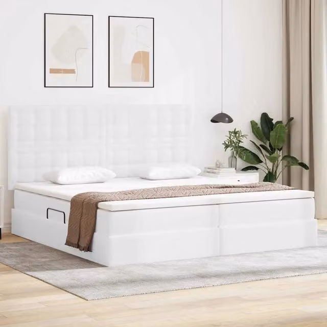 Letto con Contenitore Moderno vidaXL in Pelle Sintetica Bianca L/P/H: 200 x 200 x 280 cm