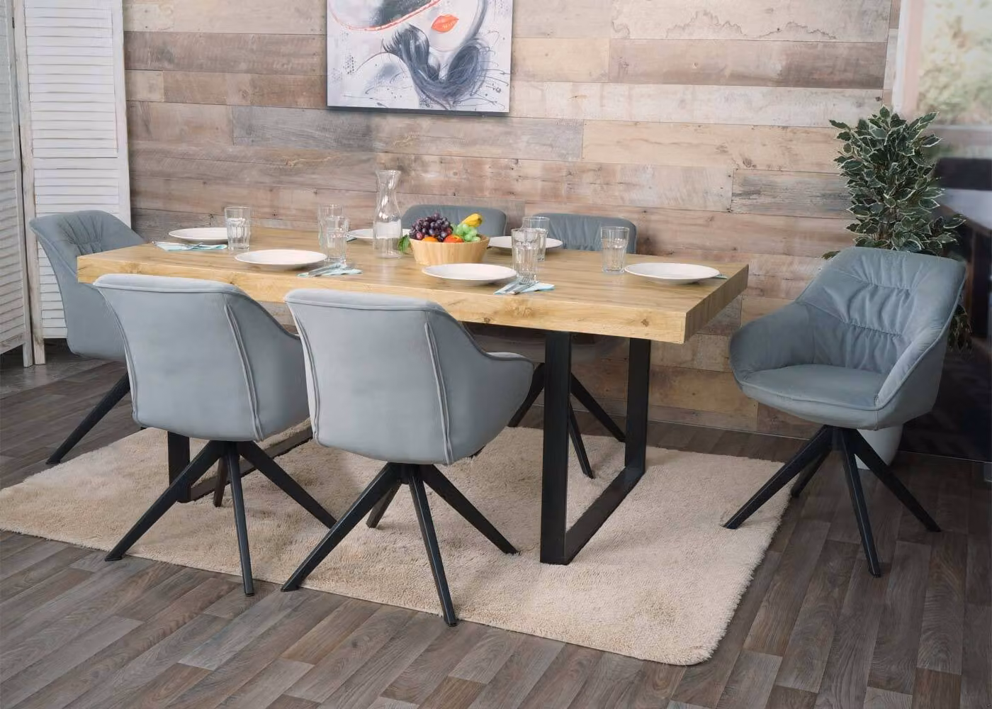 Set da 6 sedie da sala da pranzo MCW-K28, sedie da cucina imbottite con braccioli, girevoli, metallo ~ tessuto grigio chiaro