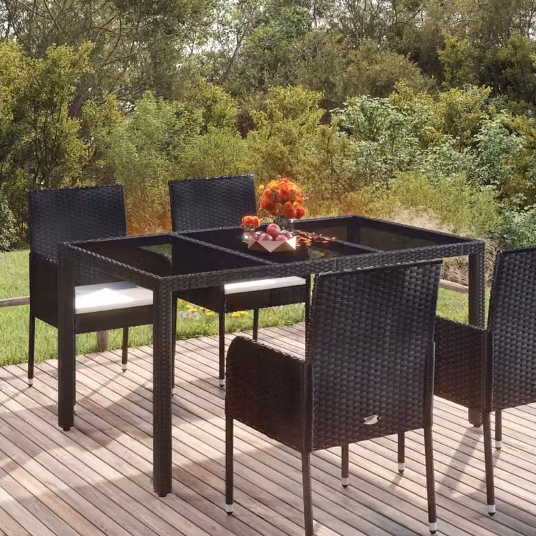 Maison Exclusive - Tavolo da Giardino Piano in Vetro Nero 150x90x75 cm Polyrattan