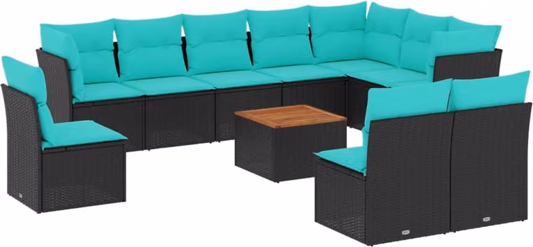 Set Divani da Giardino 11 pz con Cuscini in Polyrattan Nero