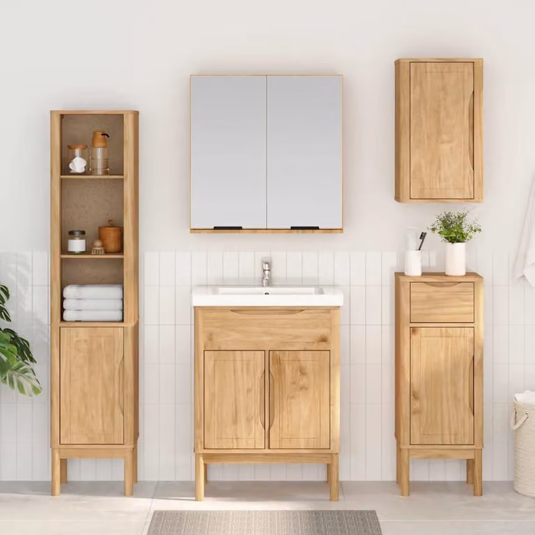 Mobiletto bagno alto vidaXL FLORO in legno di pino marrone cerato L/P/H: 35 x 30 x 160 cm