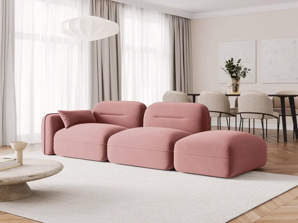 Divano modulare destro Sydney da 3 posti Cosmopolitan Design in velluto rosa L: 295 cm, P: 70 cm, H: 90 cm – 2