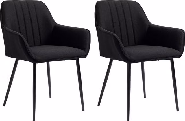 Set di 2 sedie da pranzo moderne HOMCOM con braccioli ergonomici e design scandinavo, seduta in tessuto e piedini in metallo nero