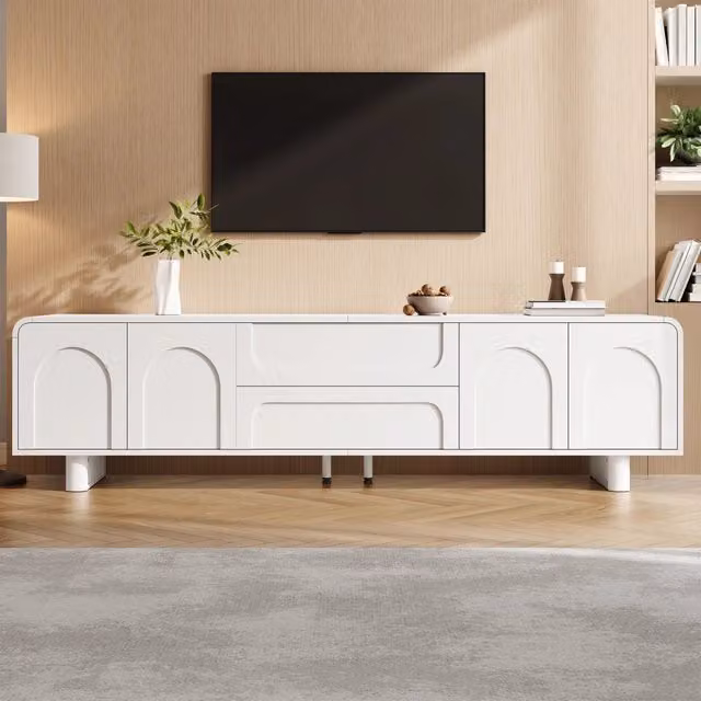 Mobile TV Minimal Design Bianco con Ante e Cassetti L: 120 cm, P: 40 cm, H: 30 cm