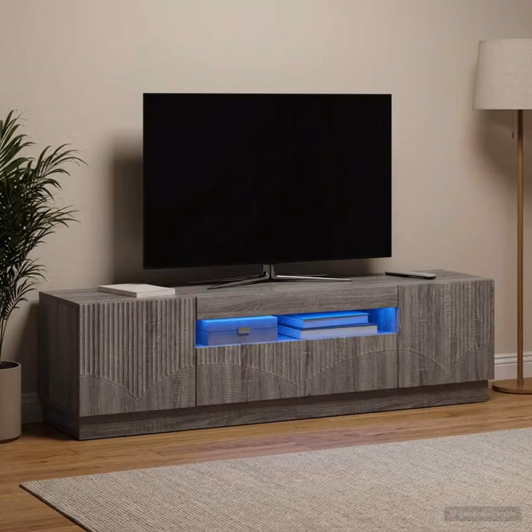 Mobile TV LED vidaXL in legno ingegnerizzato color grigio Sonoma con illuminazione integrata per soggiorno, L 153,0 x P 40,0 x H 35,0 cm