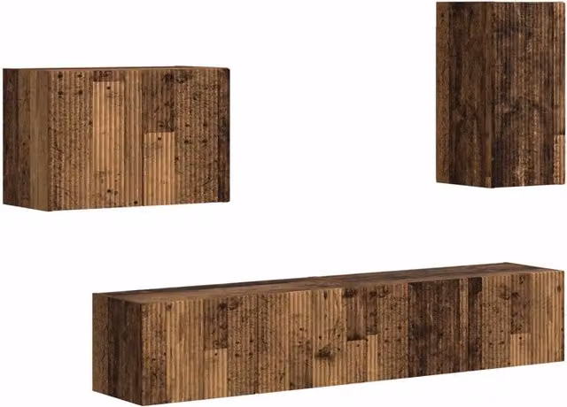 Set di Mobiletto da TV a Parete 4 pz | Armadietto TV | Mobile Porta TV Legno vecchio