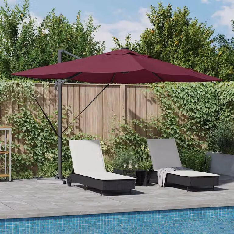 Ombrellone a braccio cantilever vidaXL rosso in poliestere e alluminio L: 352 cm, P: 251 cm, H: 265 cm