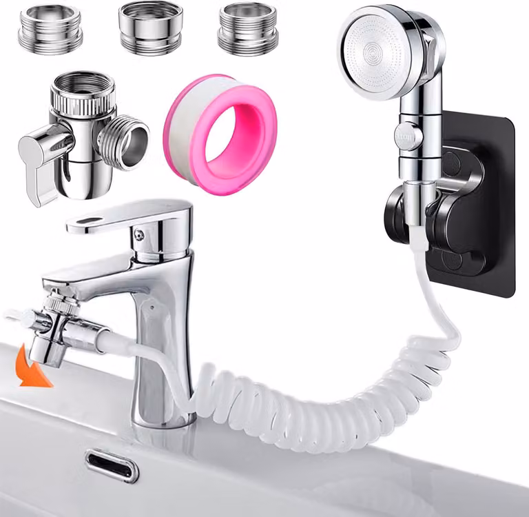 Rubinetto a doccia per lavabo, 3 modalità, tubo flessibile da 3 metri, attacco G1/2, per bagno