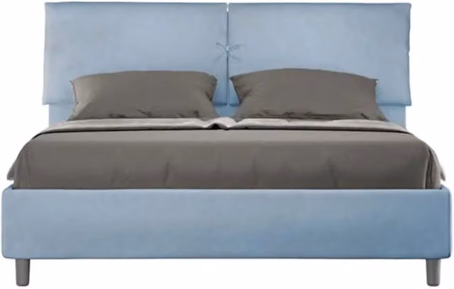 Letto matrimoniale contenitore imbottito Mados in microfibra azzurro L/P: 160 x 200 cm