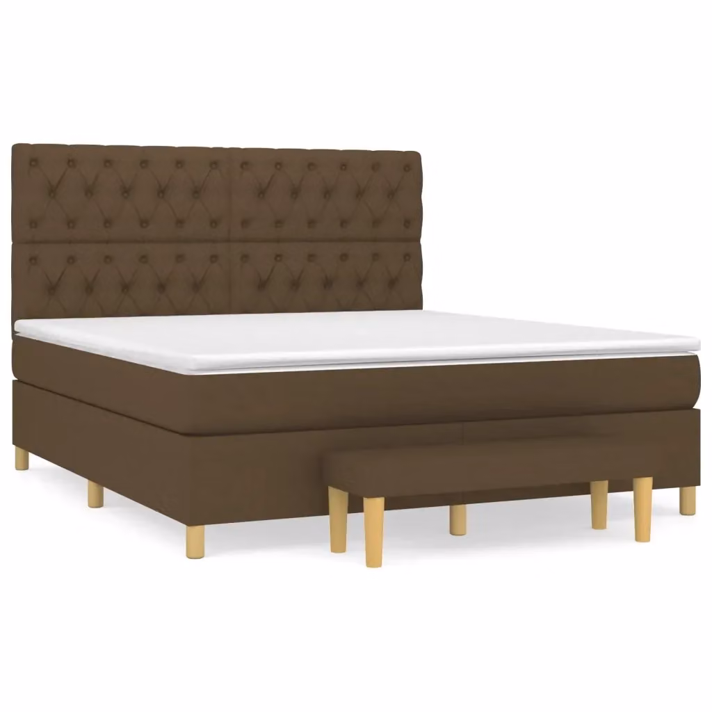 vidaXL Giroletto a Molle Ibrido con Materasso in Tessuto Marrone e Bianco L/P/H: 160 x 200 x 128 cm – 2