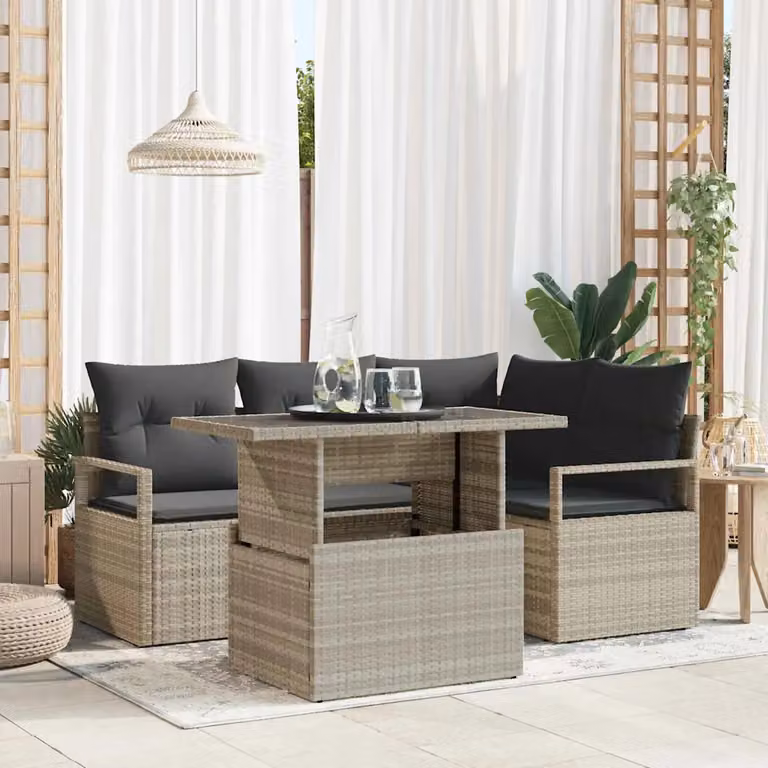 Set Divano da Giardino vidaXL 5 Pezzi a Forma di L con Tavolino, Grigio