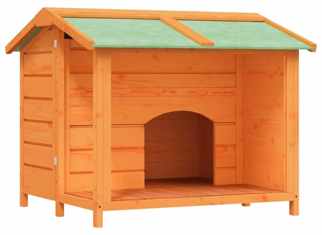 Cuccia per cani in legno massello di abete, color marrone, grande, con tetto impermeabile