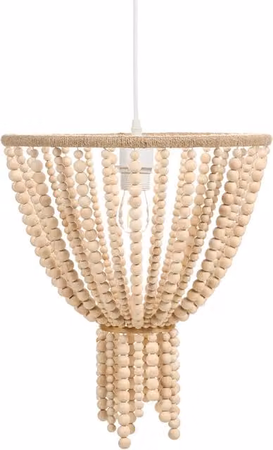 Lampadario a sospensione in legno con perline BELIANI stile Boho, colore marrone e beige, L: 34 cm, P: 34 cm, H: 60 cm