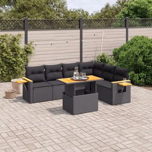 Set Divani da Giardino con Cuscini 7pz Nero Polyrattan 3273533