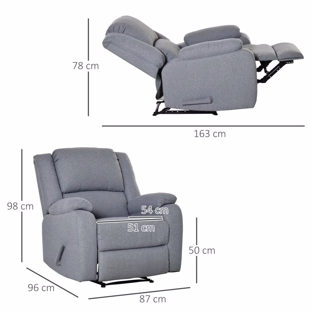 Poltrona reclinabile relax Mivray in tessuto grigio con struttura in metallo e poggiapiedi, L: 98 cm, P: 87 cm, H: 96 cm – 2