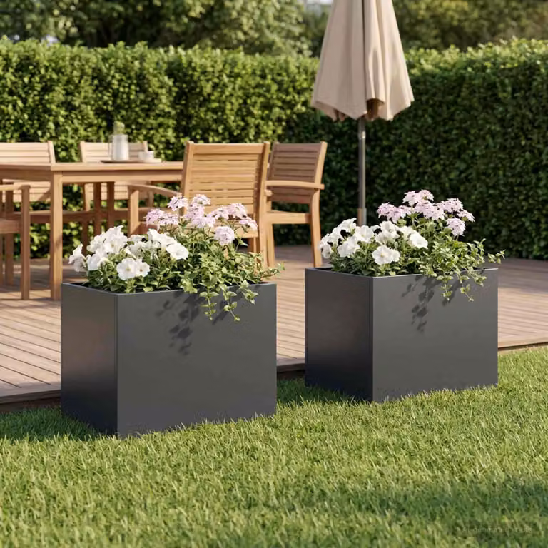 Set di 2 vasi da giardino vidaXL in metallo colore antracite L: 40 cm, P: 30 cm, H: 30 cm