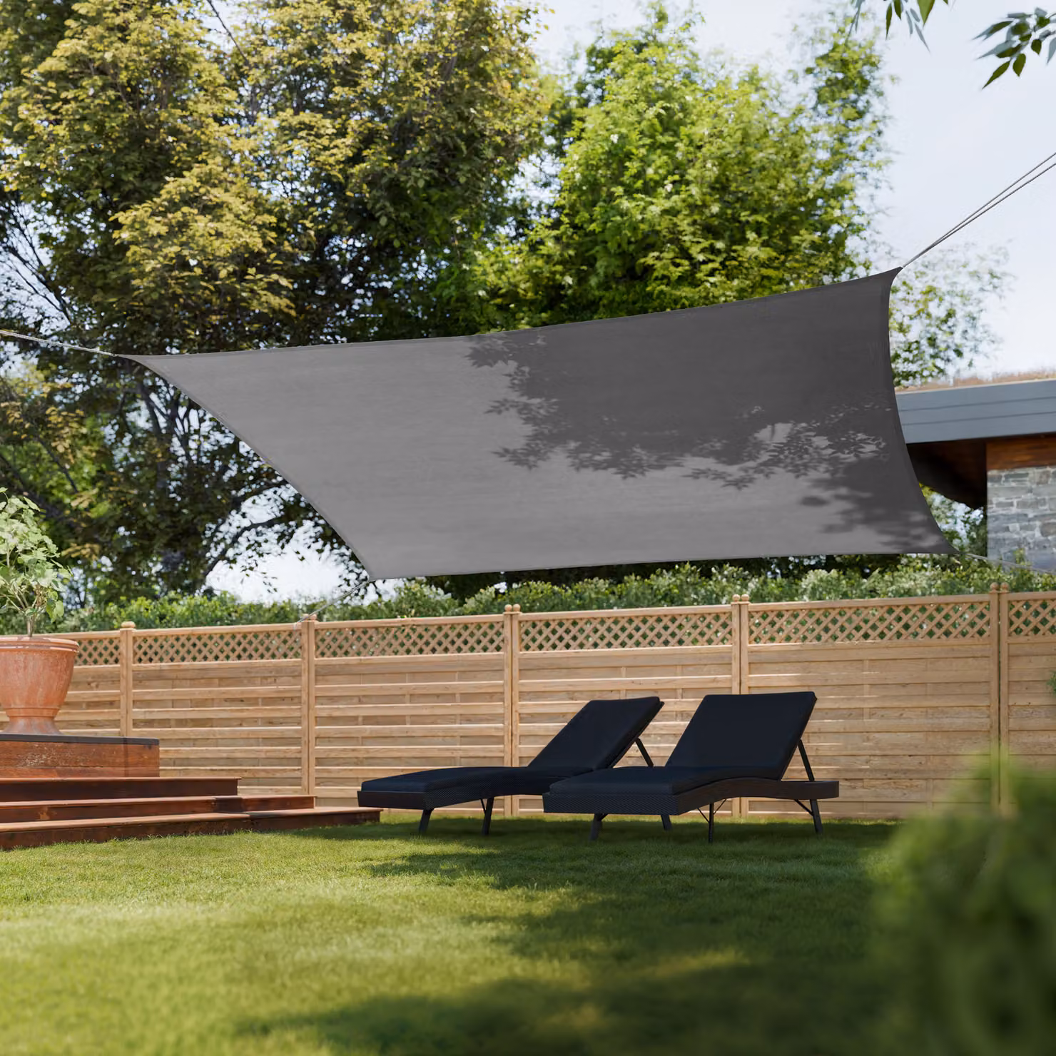 Tenda parasole Sunny tectake in materiale HDPE resistente alle intemperie con protezione UV, grigio, L: 600 cm, P: 400 cm, H: 400 cm – 1