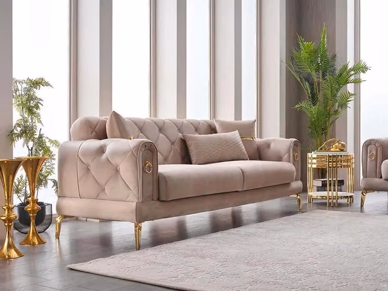 Luxus Couch Dreisitzer Sofa Lounge Sofas 3-Sitzer Design Couchen Polster Beige