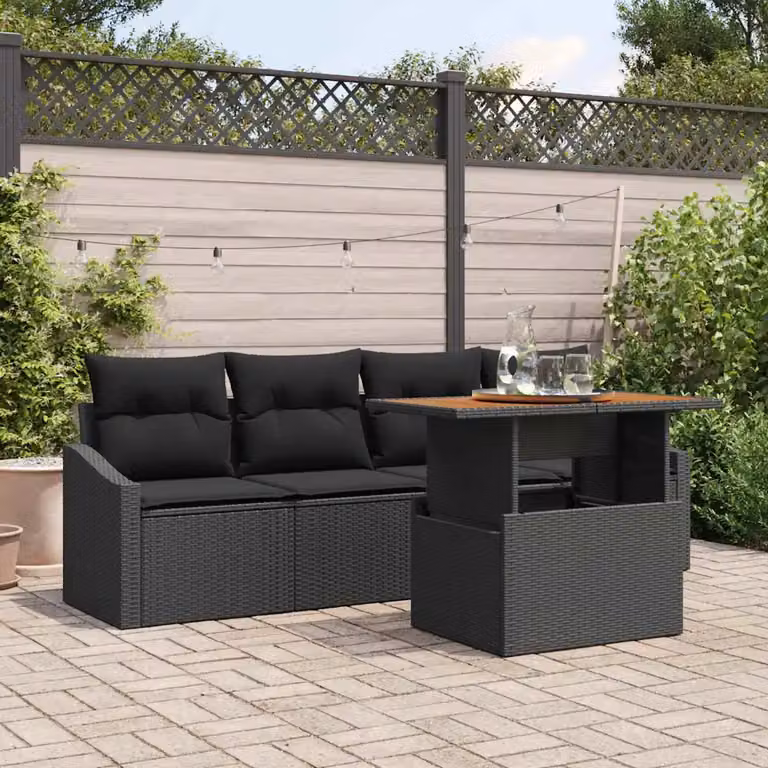 Set Divano da Giardino Moderno vidaXL con Tavolino e Contenitore per Cuscini, Nero