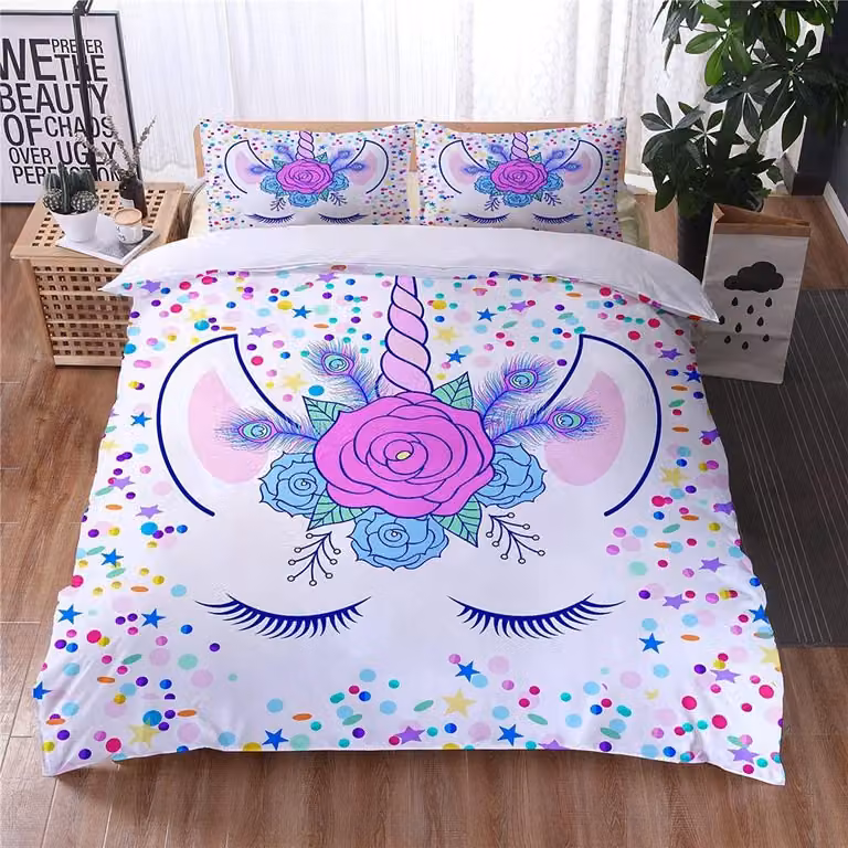 Set di lenzuola per letto a tema unicorno per bambini