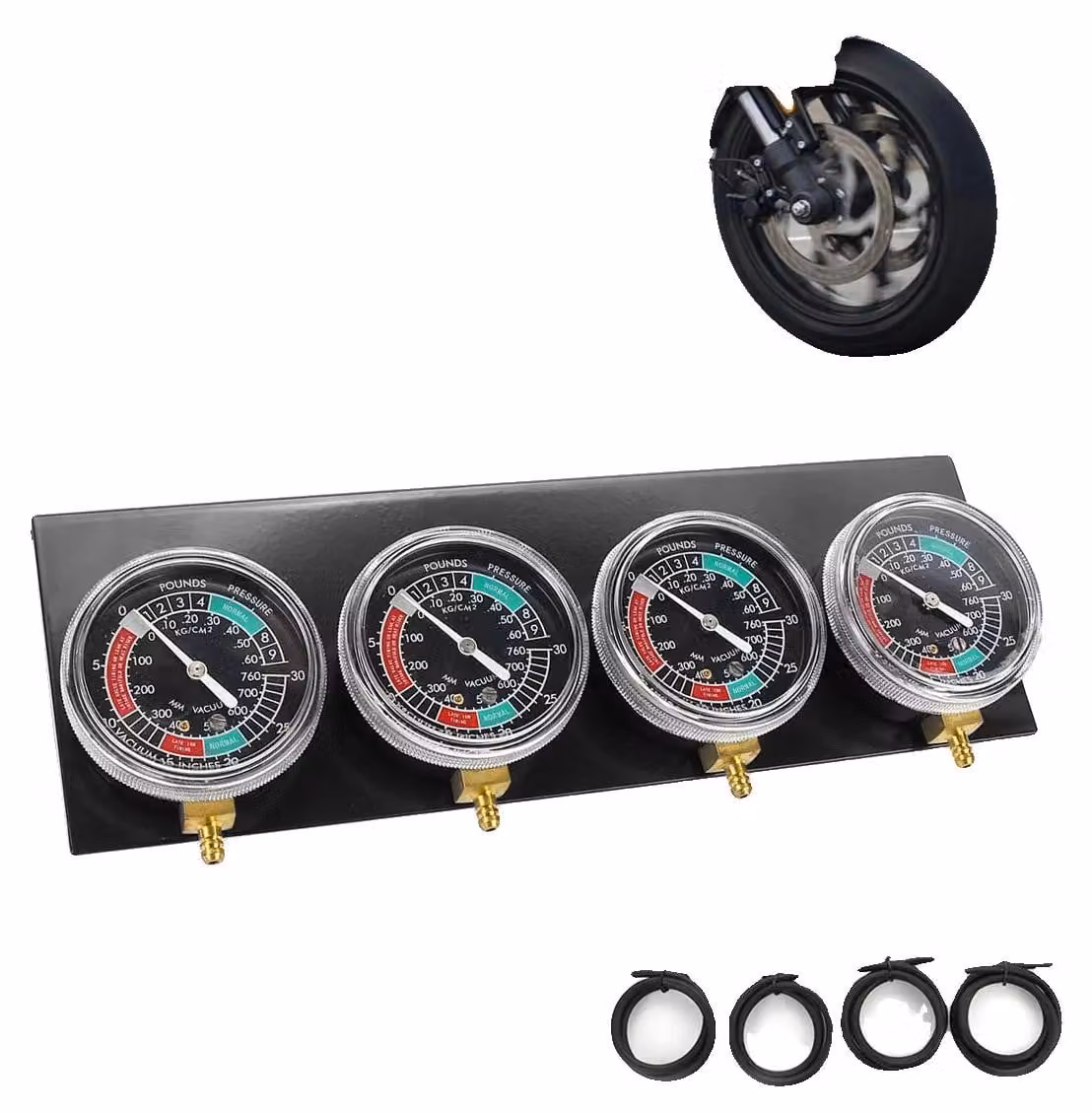 Kit bilanciatore per carburatore, metallo e plastica, 30,4 cm x 10 cm, diametro di misurazione 7 cm, compatibile con motori a 4 cilindri, inclusi tubi flessibili per il vuoto e raccordi