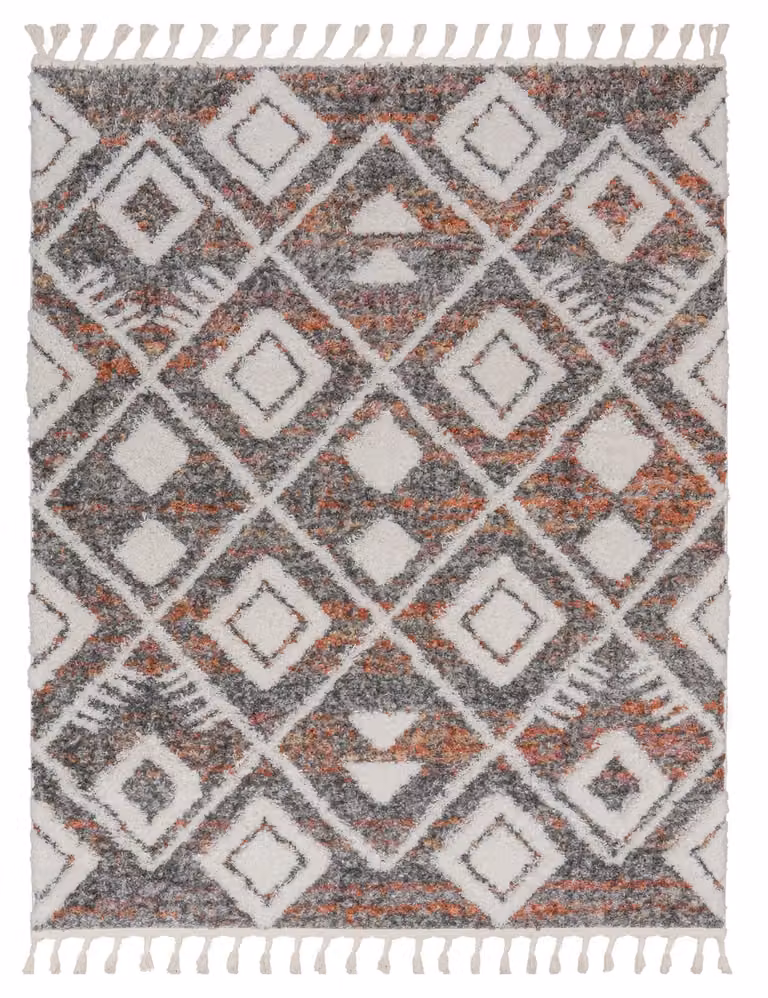Tappeto a pelo alto Mendoza multicolore e grigio con frange in stile etnico boho L: 120 cm, P: 160 cm