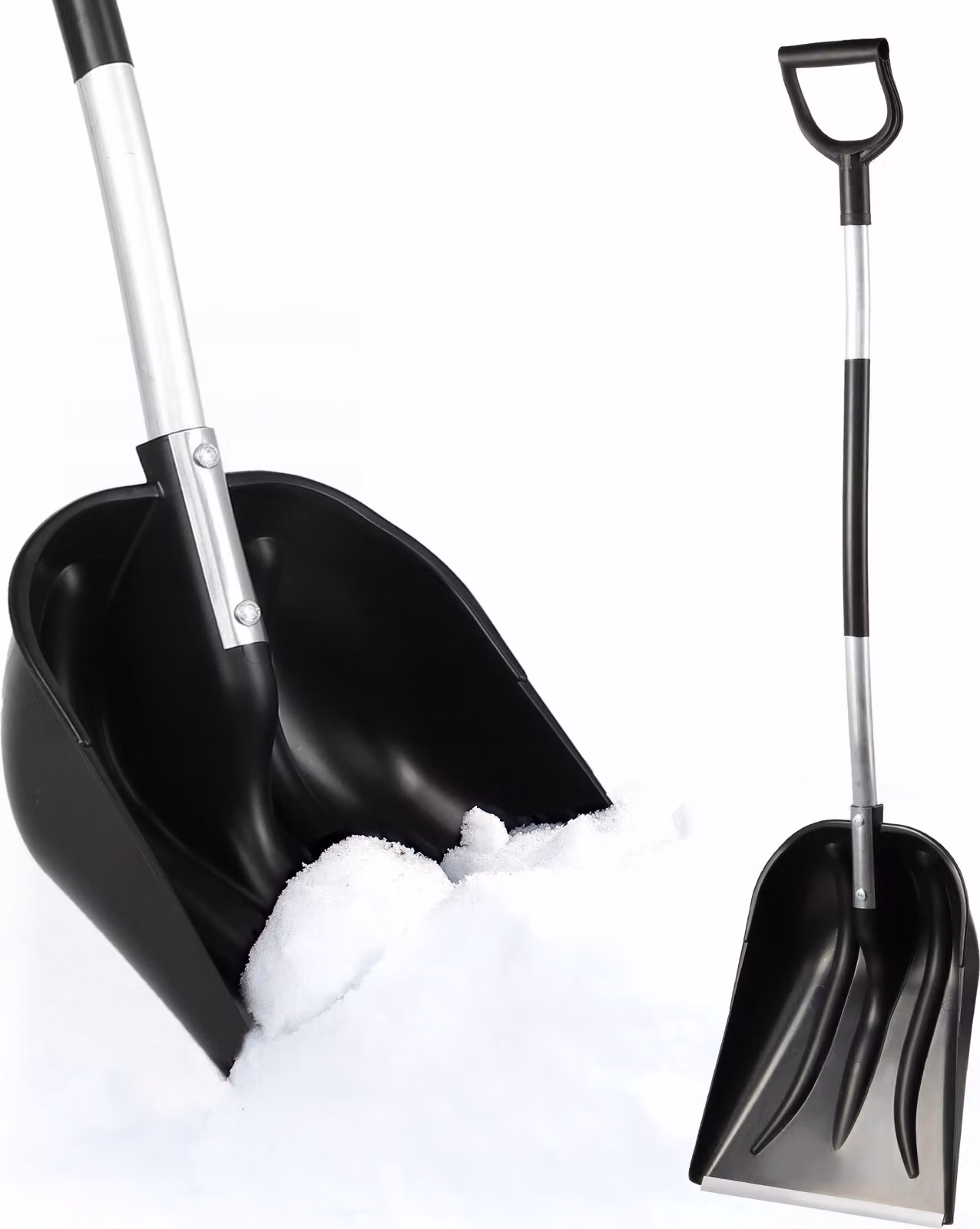 Pala da neve KADAX "Cenrau", vanga da neve senza manico con bordo in alluminio e impugnatura ergonomica a D, nera, 38 cm