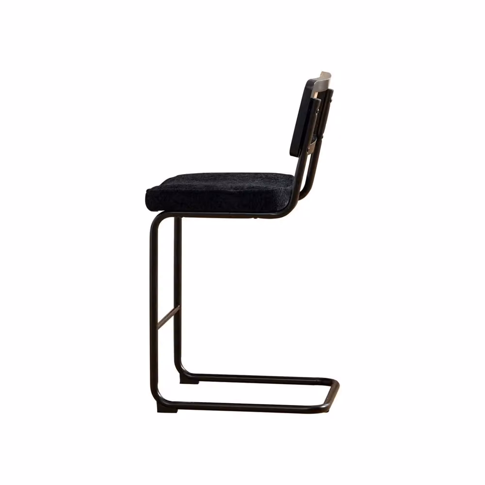 Set di 2 sgabelli bar Minimal neri con seduta in tessuto chenille e struttura in rattan effetto legno con gambe in metallo design moderno senza braccioli – 2