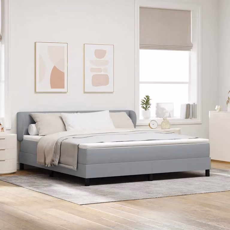 Letto a molle con testiera vidaXL in tessuto grigio, L: 180 cm, P: 200 cm, H: 103,5 cm