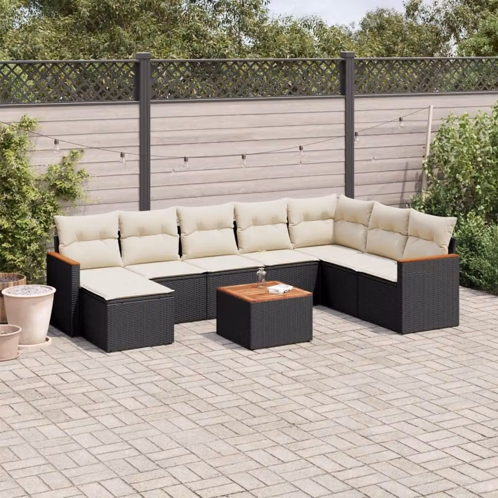 Maison Exclusive - Set Divani da Giardino 9 pz con Cuscini Nero in Polyrattan