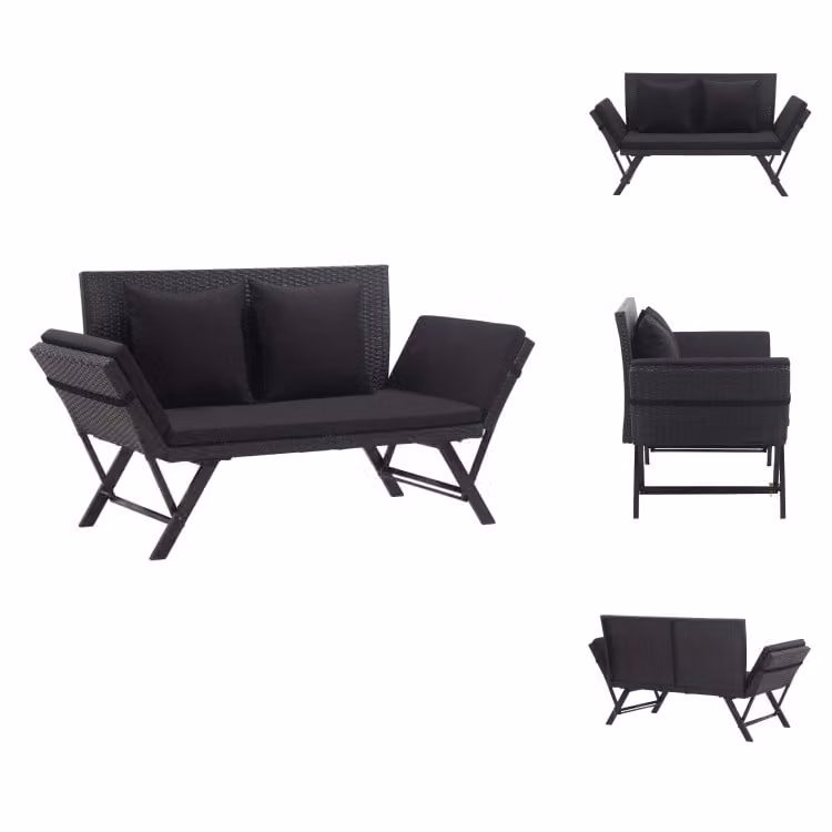 vidaXL Panca da giardino con cuscini 176 cm in poly rattan nero - Panche da giardino