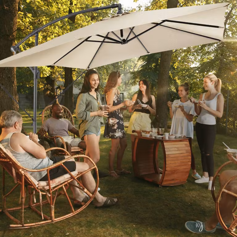 Ombrellone a braccio laterale Apollon tectake beige con manovella e protezione UPF 50+ L: 250 cm, P: 250 cm, H: 255 cm