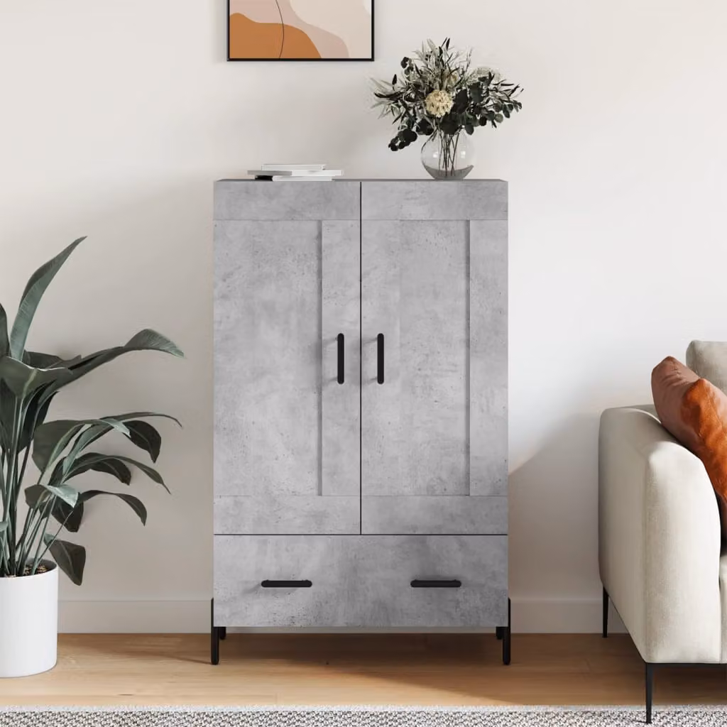 Credenza moderna vidaXL in legno multistrato e metallo, Grigio, L: 69,5 cm, P: 31 cm, H: 115 cm