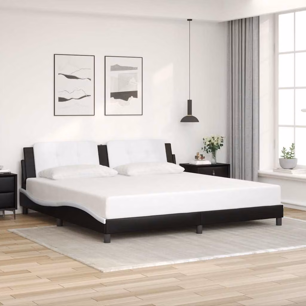 vidaXL Giroletto Zadar senza Materasso in Similpelle Bianco e Nero L/P/H: 200 x 200 x 74,5 cm – 1