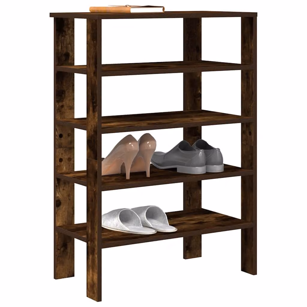 Scarpiera moderna vidaXL in legno multistrato color rovere fumo con ripiani interni, L: 61 cm, P: 32 cm, H: 87,5 cm