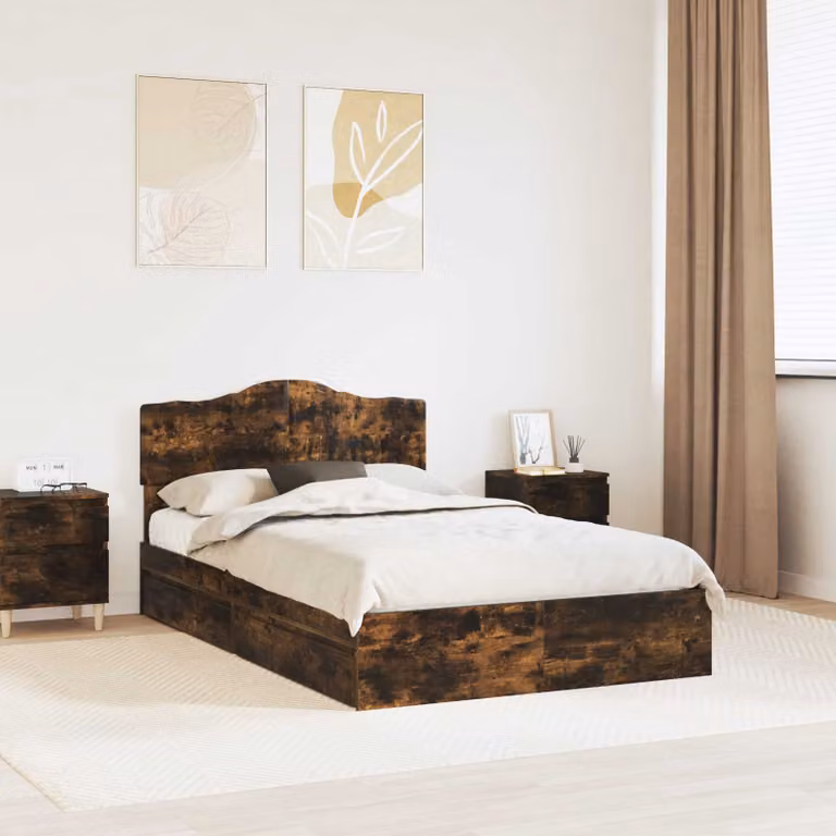 Letto con contenitore e cassetto vidaXL in rovere fumé marrone L: 138 cm, H: 90 cm, P: 200 cm