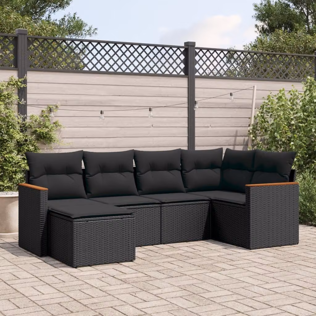 Maison Exclusive - Set Divano da Giardino 6 pz con Cuscini Nero in Polyrattan