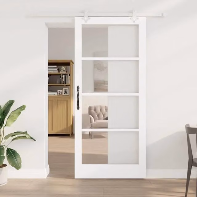 Porta scorrevole moderna vidaXL in legno laccato bianco e vetro trasparente L: 93 cm, H: 211 cm