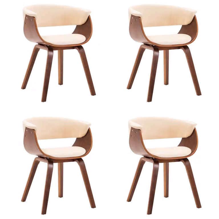 Sedie da Pranzo 4 pz in Legno Curvato e Pelle finta Crema