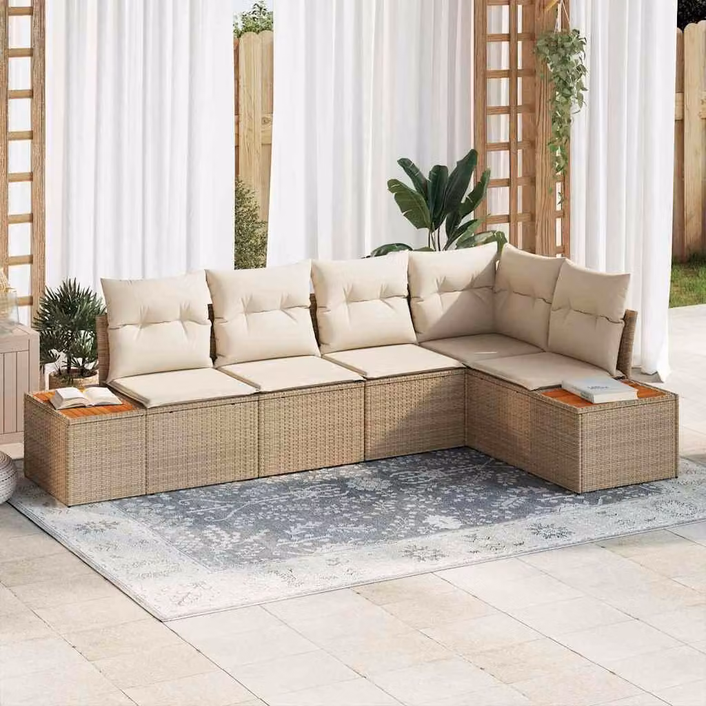 Maison Exclusive - Set Divano da Giardino con cuscino 5 pcs Beige Poly Rattan