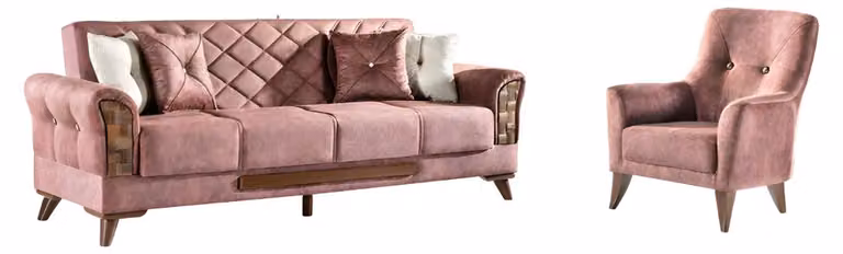 Sofagarnitur 3+1 Sitz Garnitur Set Sofas Sessel Holz Textil Polster