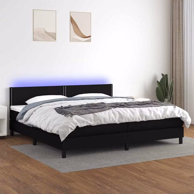 Letto Ibrido con Materasso e Illuminazione LED vidaXL, Tessuto Nero, L/P: 200 x 200 cm