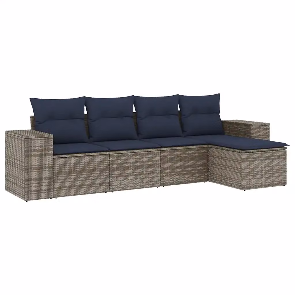 Set di Divani da Giardino a L vidaXL in Polyrattan con Cuscini Blu e Grigio – 2
